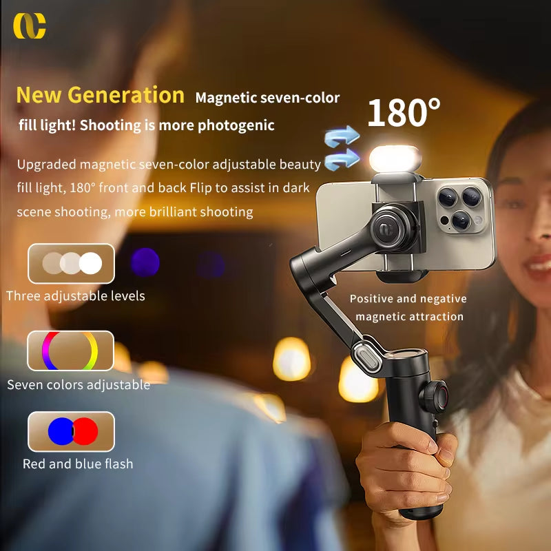 Ultimate Vlog Buddy - Professional Smartphone Gimbal with Fill Light – Face Tracking for Vlogging & TikTok