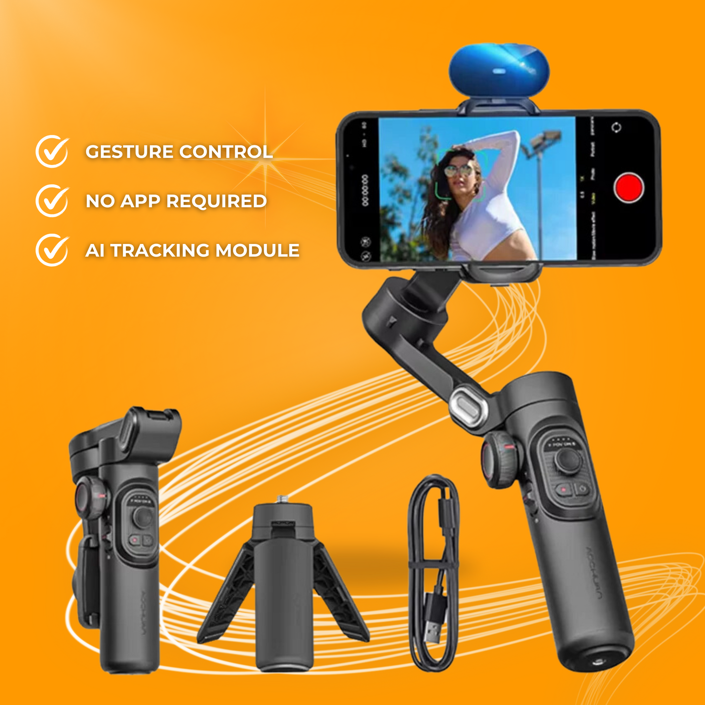 Ultimate Vlog Buddy - Professional Smartphone Gimbal with Fill Light – Face Tracking for Vlogging & TikTok